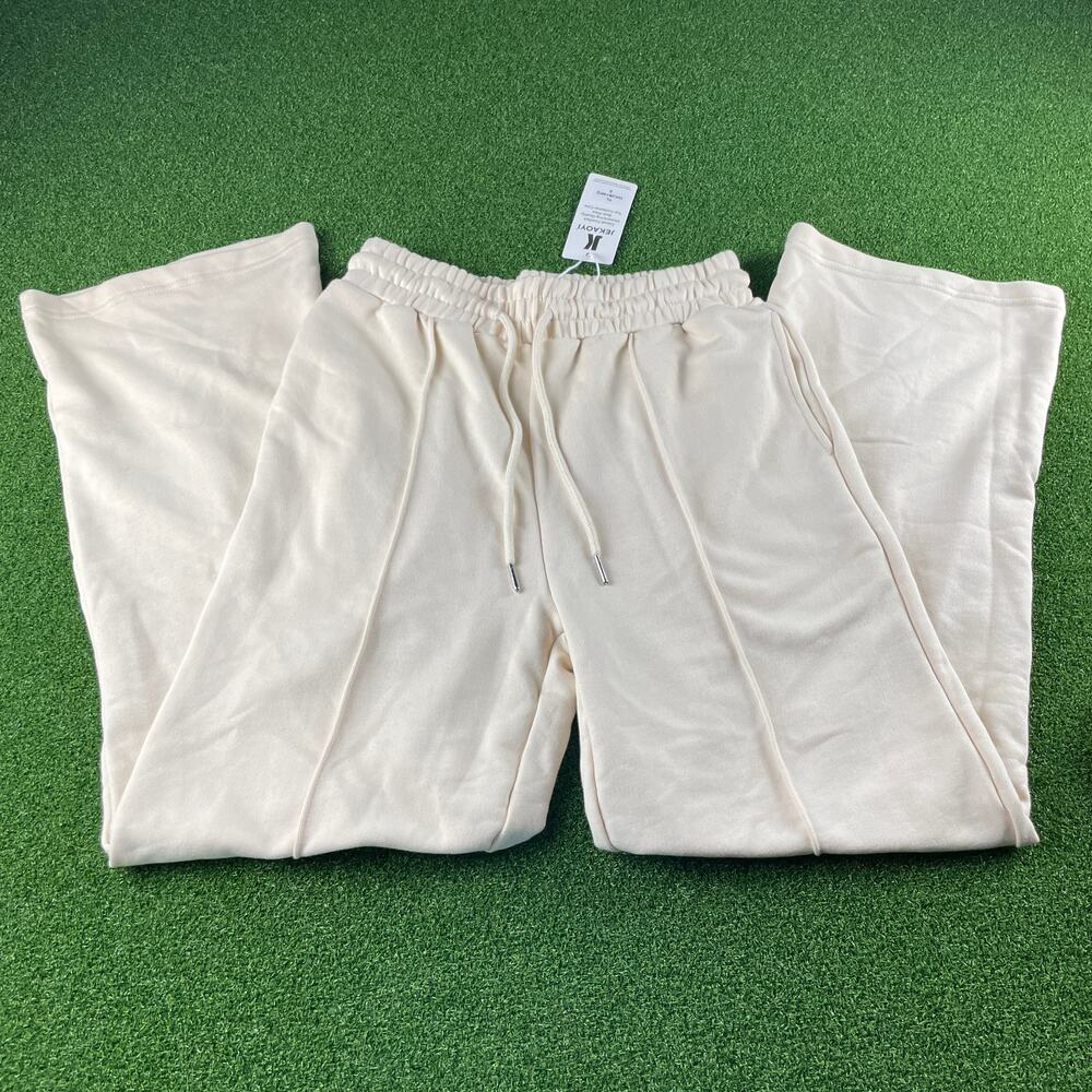 Jekaoyi NWT Beige High Waist Drawstring Sweatpants Straight Casual Work Sz S